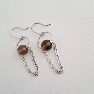 Ohrringe Bead & Arc + Chain silberfarben mit Rauchquarz